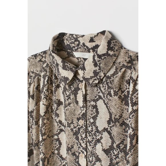 H&M Beige Snakeskin Pattern Chiffon Long Sleeve Blouse - Picture 3 of 14